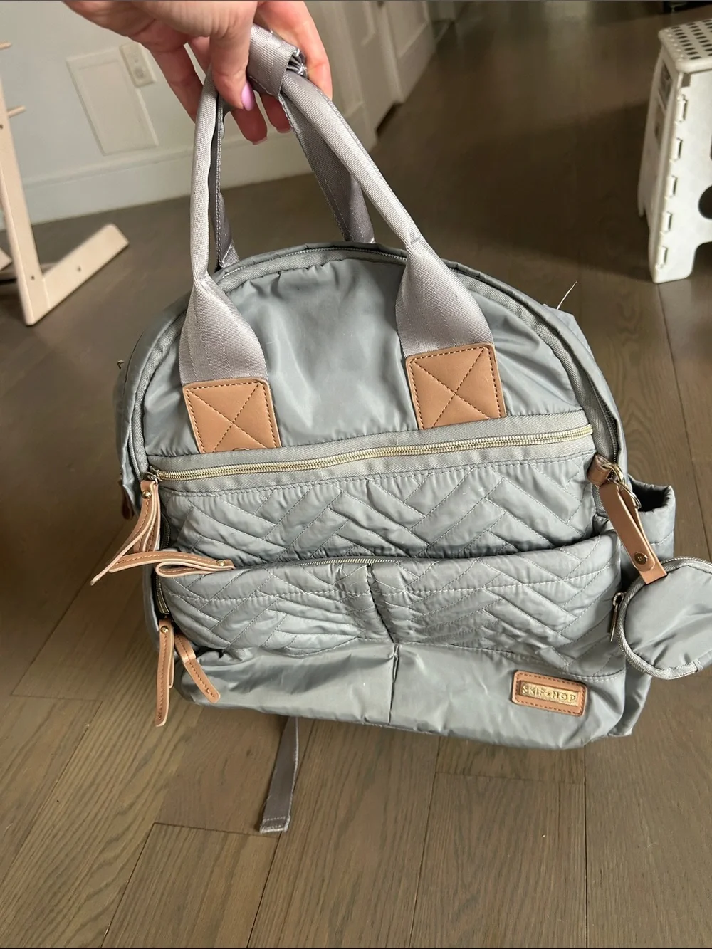 Skip Hop Light Gray Quilted Diaper Bag